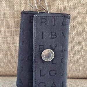 BVLGARI Key Chain Black CanvasLeather Keys Holder Key Fob Made in Italy